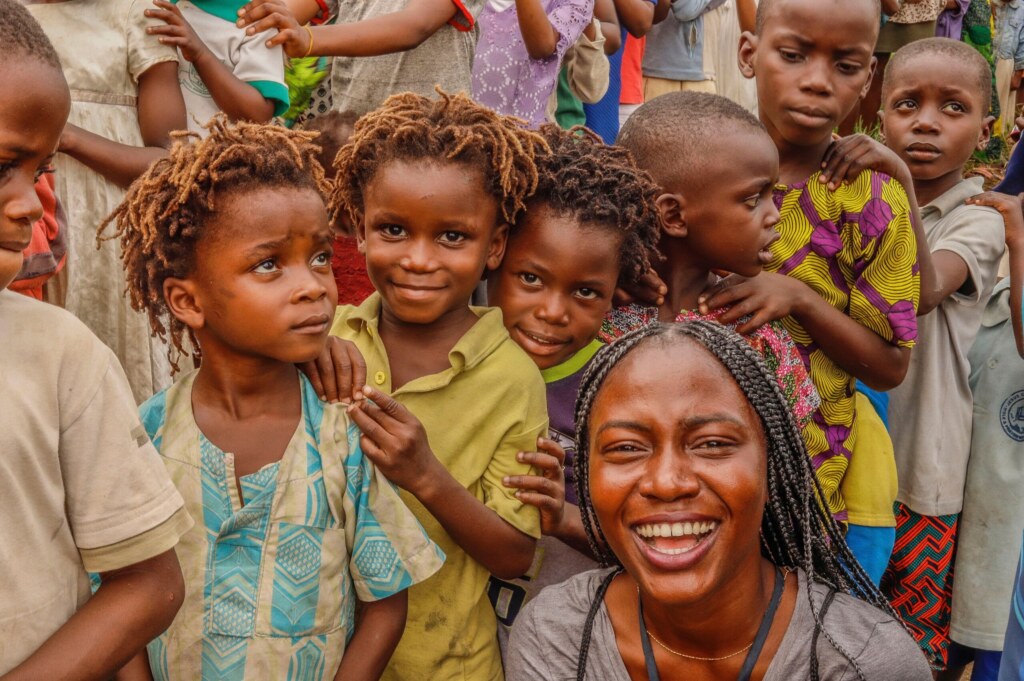 A Foundation worker among the children she supports