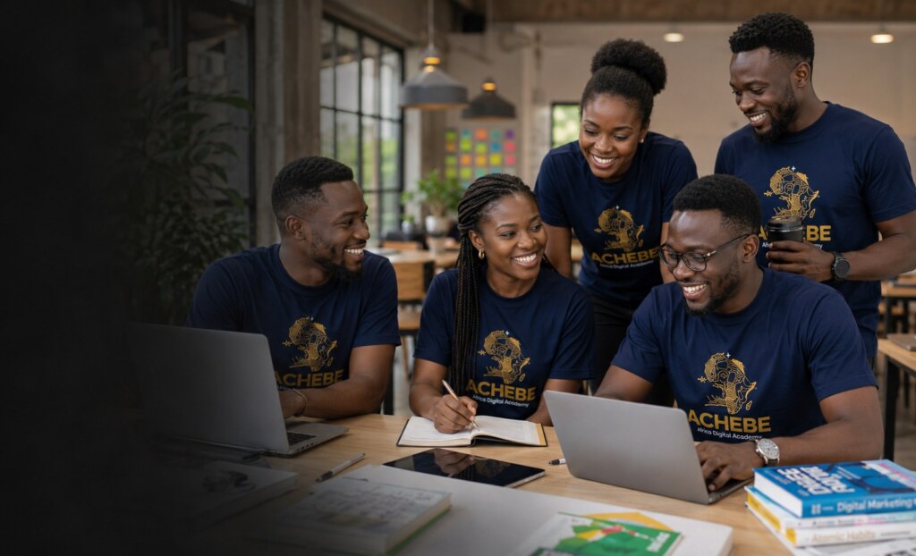 Mentors and mentees around a laptop